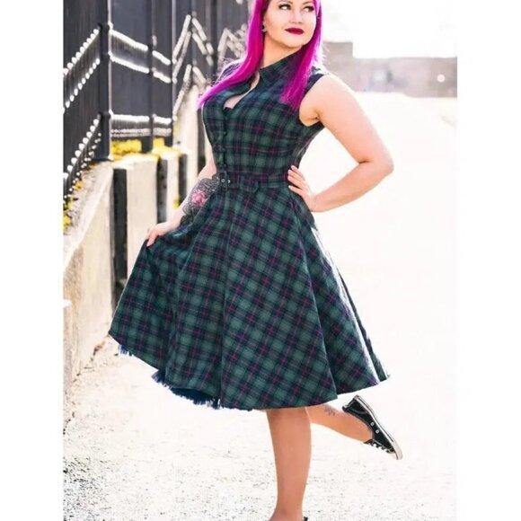 Dolly & Dotty Dresses & Skirts - Dolly & Dotty Poppy Retro Shirt Swing Dress in Green Tartan